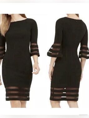 Calvin Klein Size 4 Bell-Sleeve
Boat Neck Sheath Dress Black NEW WITH TAGS